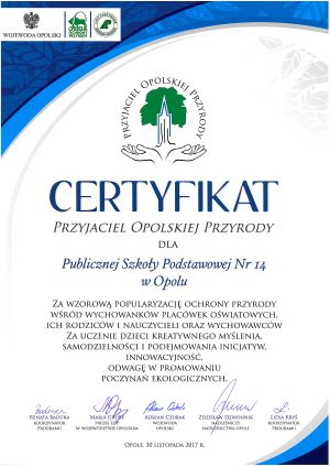 Certyfikat - Przyjaciel przyrody