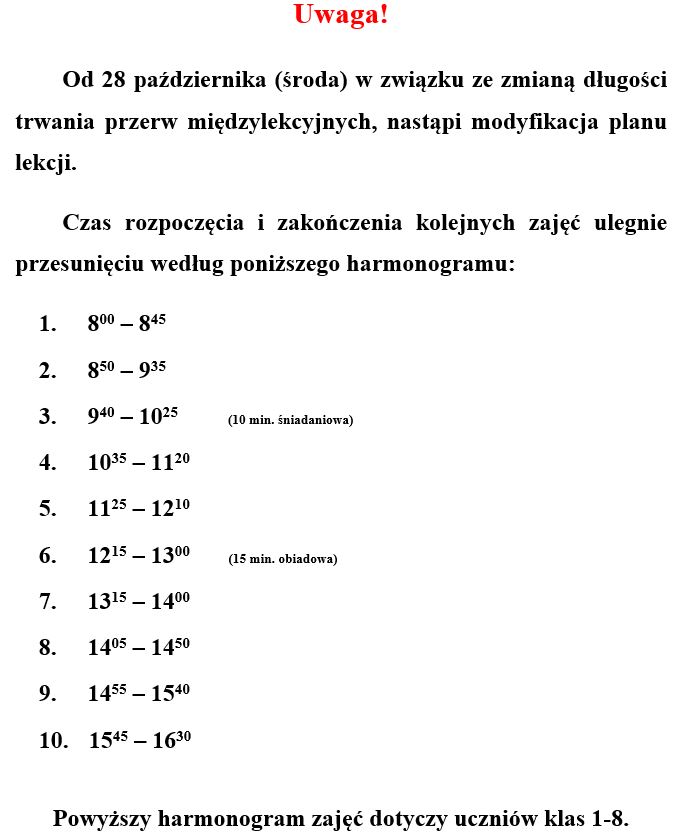 Nowe godziny przerw