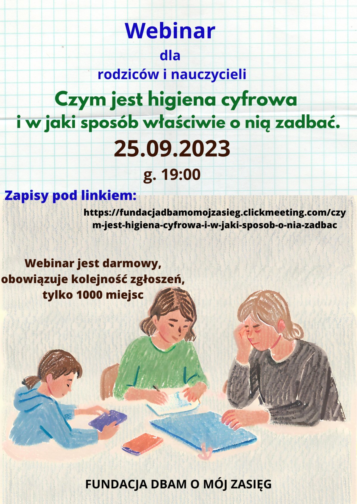 Plakat informujący o webinarze na temat higieny cyfrowej
