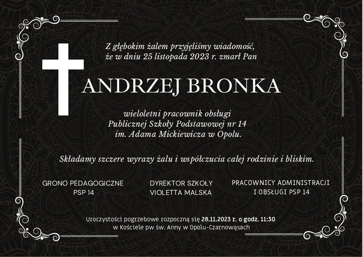Śp. Andrzej Bronka - informacja o śmierci pracownika szkoły