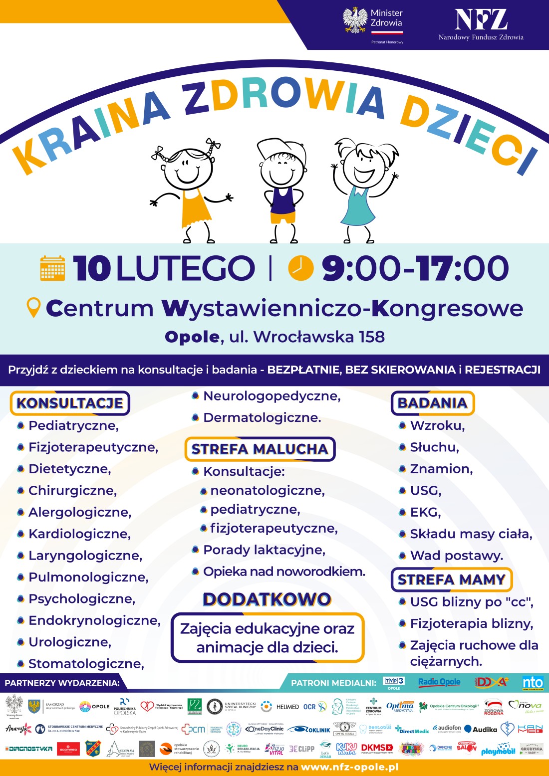 KRAINA ZDROWIA DZIECKA  - Bezpłatne badania dla dzieci w Centrum kongresowym w Opolu. 8 lutego 2024.