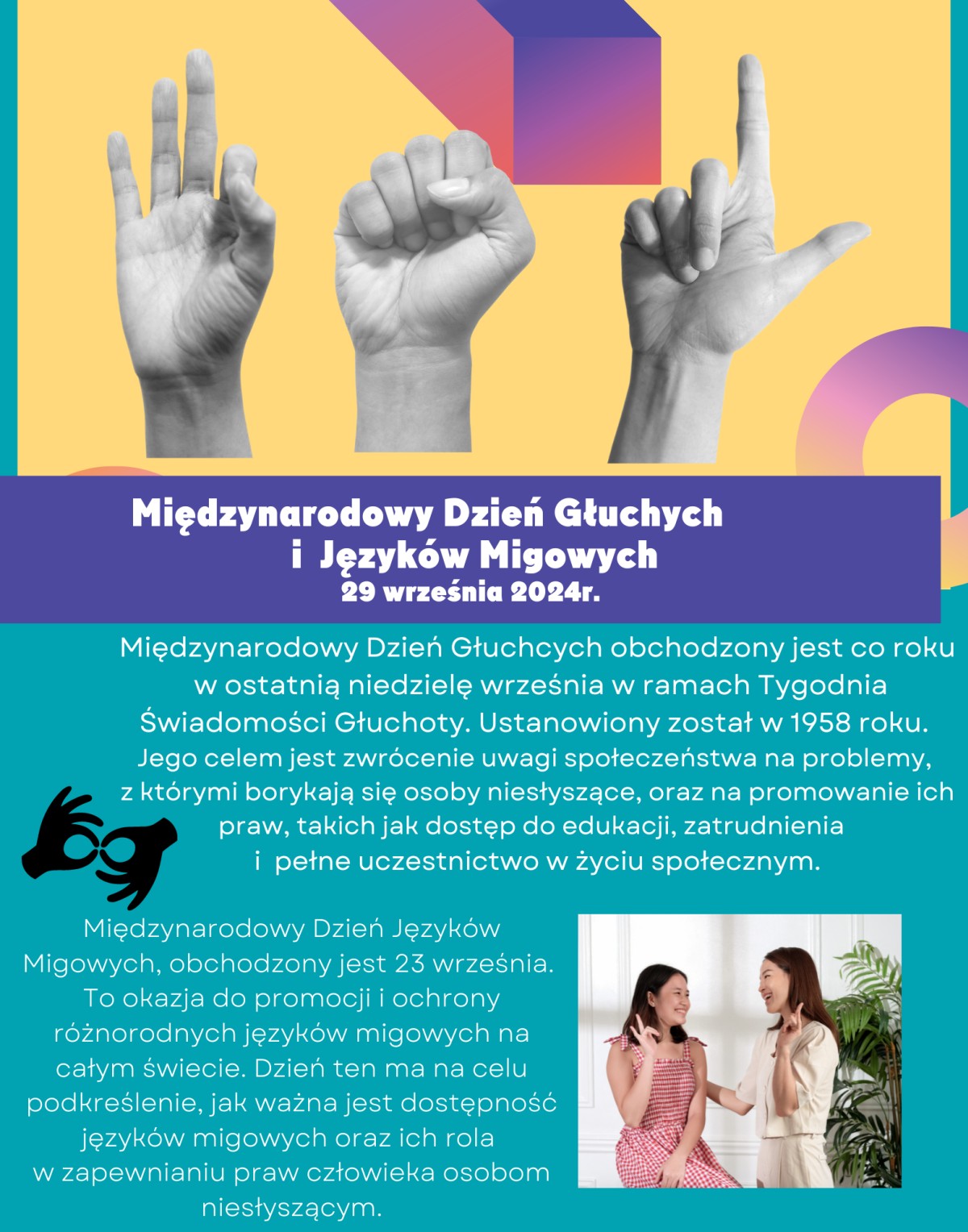 Dzień języków migowych - plakat informacyjny