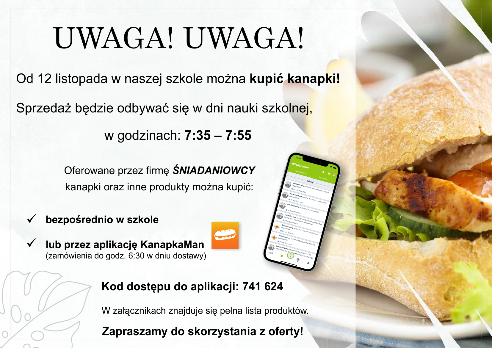 Kanapki w szkole - plakat informacyjny