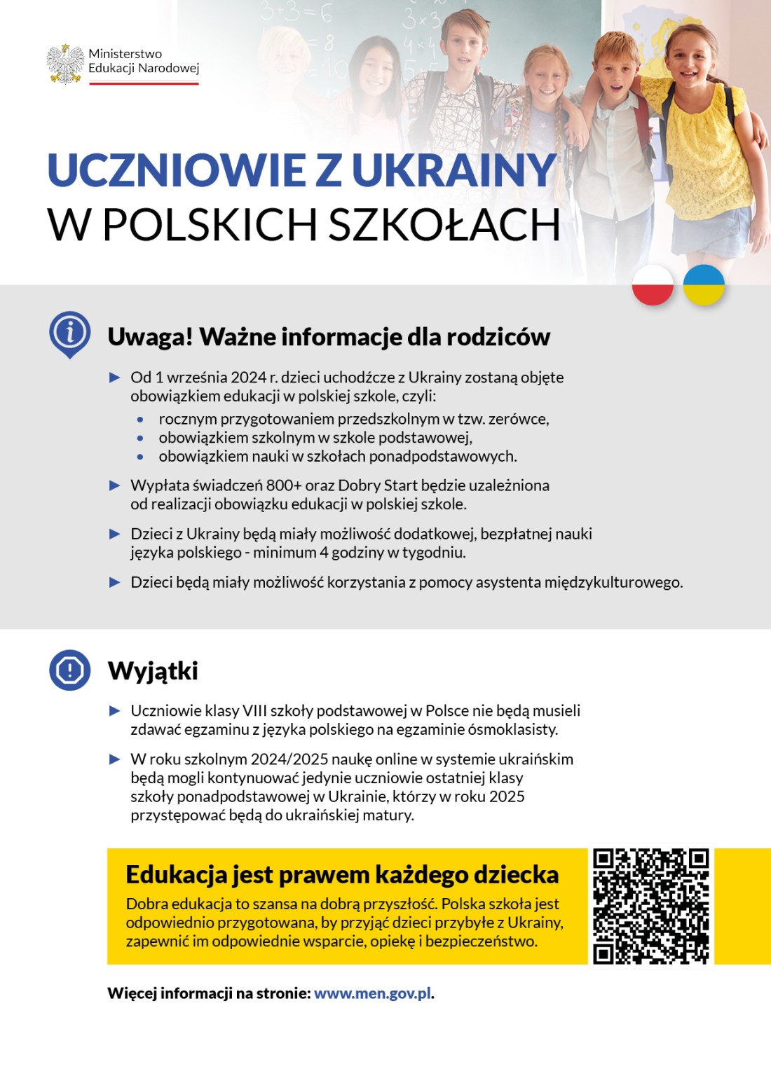 Obowiązek szkolny dla uczniów z Ukrainy - ulotka informacyjna