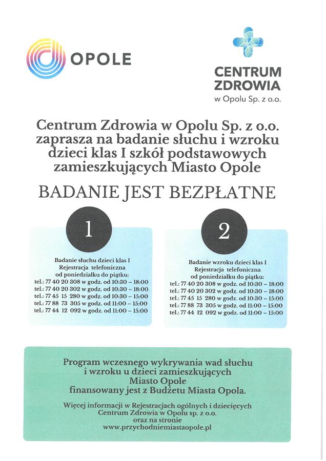 Centrum Zdrowia w Opolu - plakat informacyjny