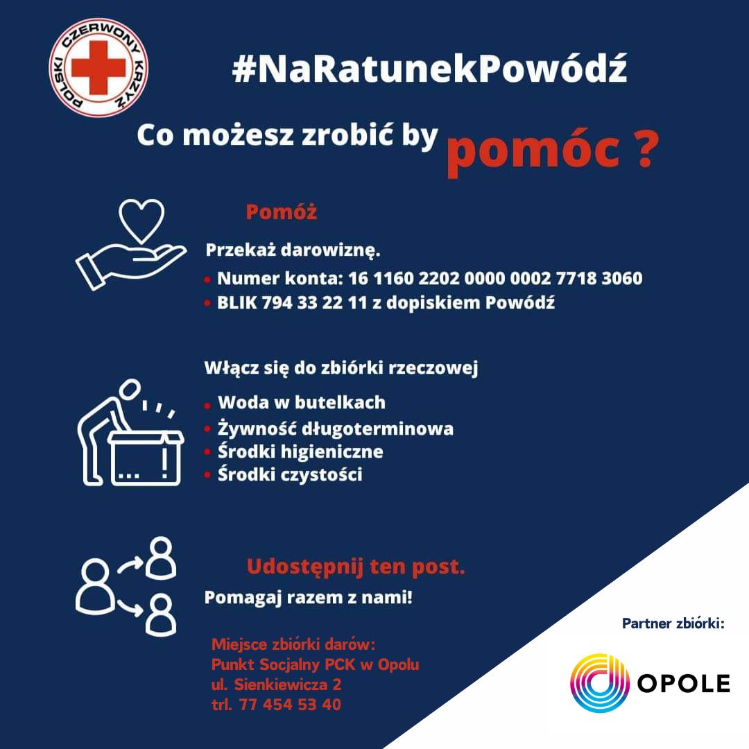 Pomoc dla powodzian - plakat z informacjami o zbiórce