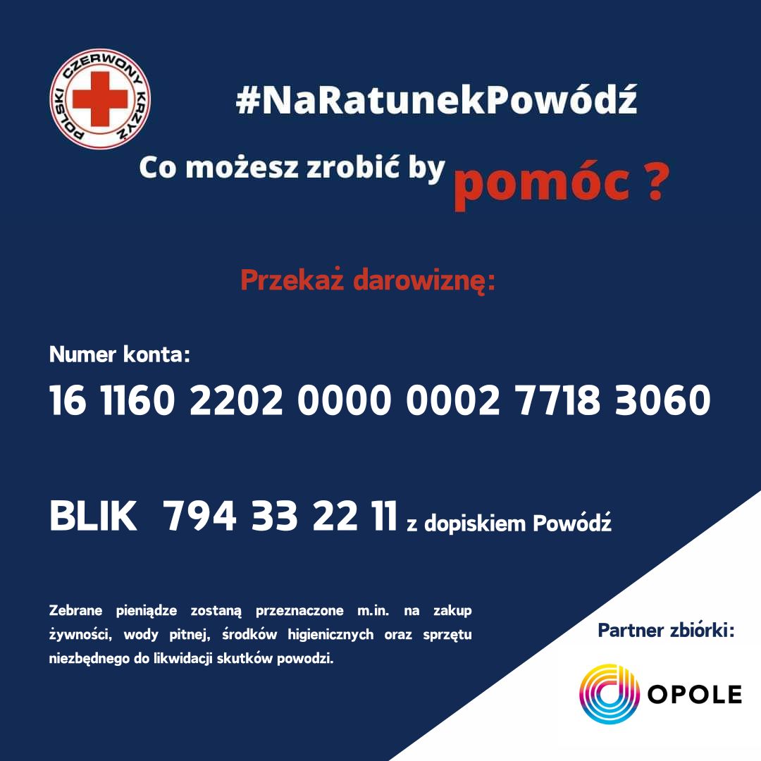 Pomoc dla powodzian - plakat z informacjami o zbiórce