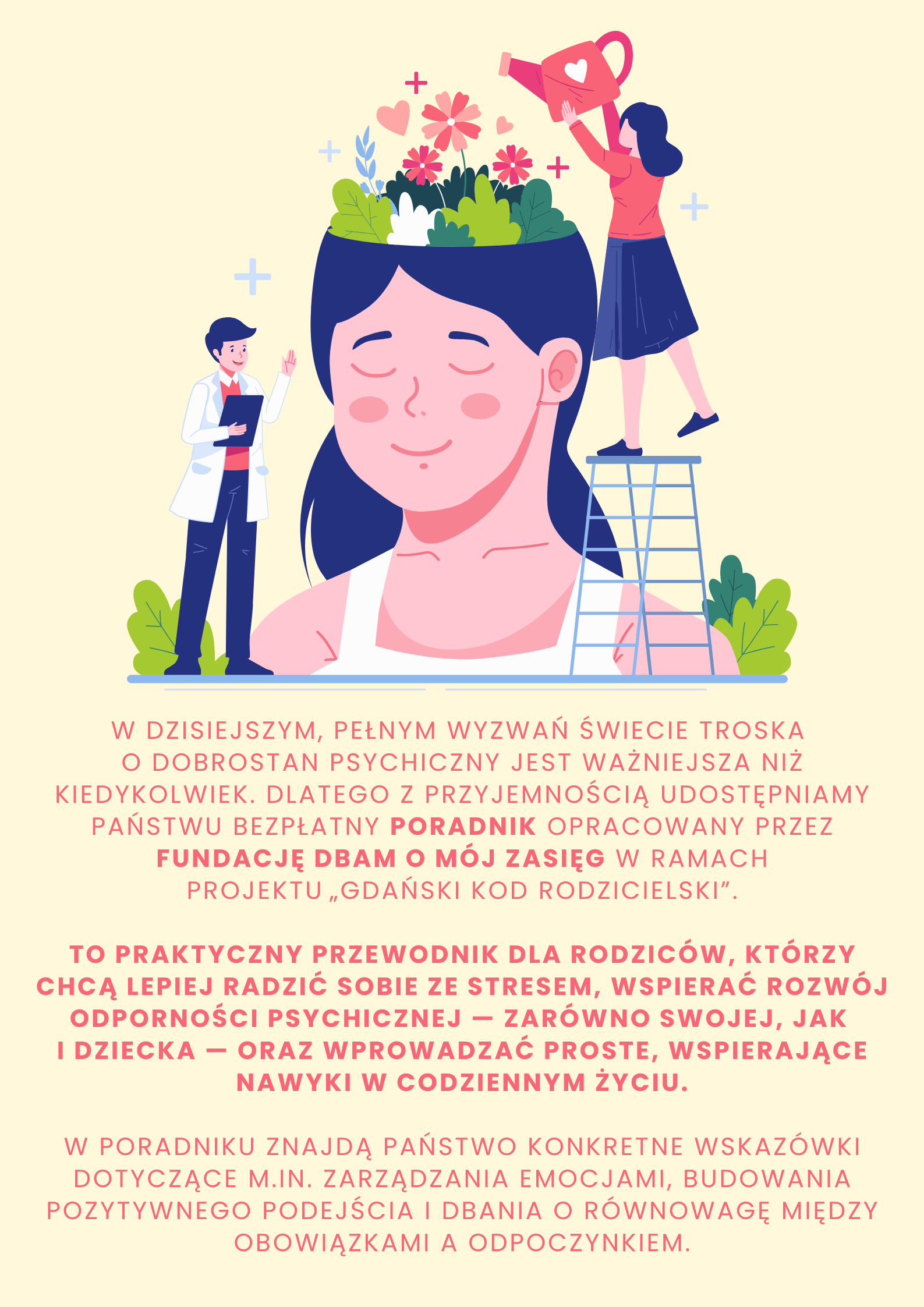 Plakat dotyczący udostępnionego poradnika ozdrowiu psychicznym w formie pdf do pobrania pod obrazem.