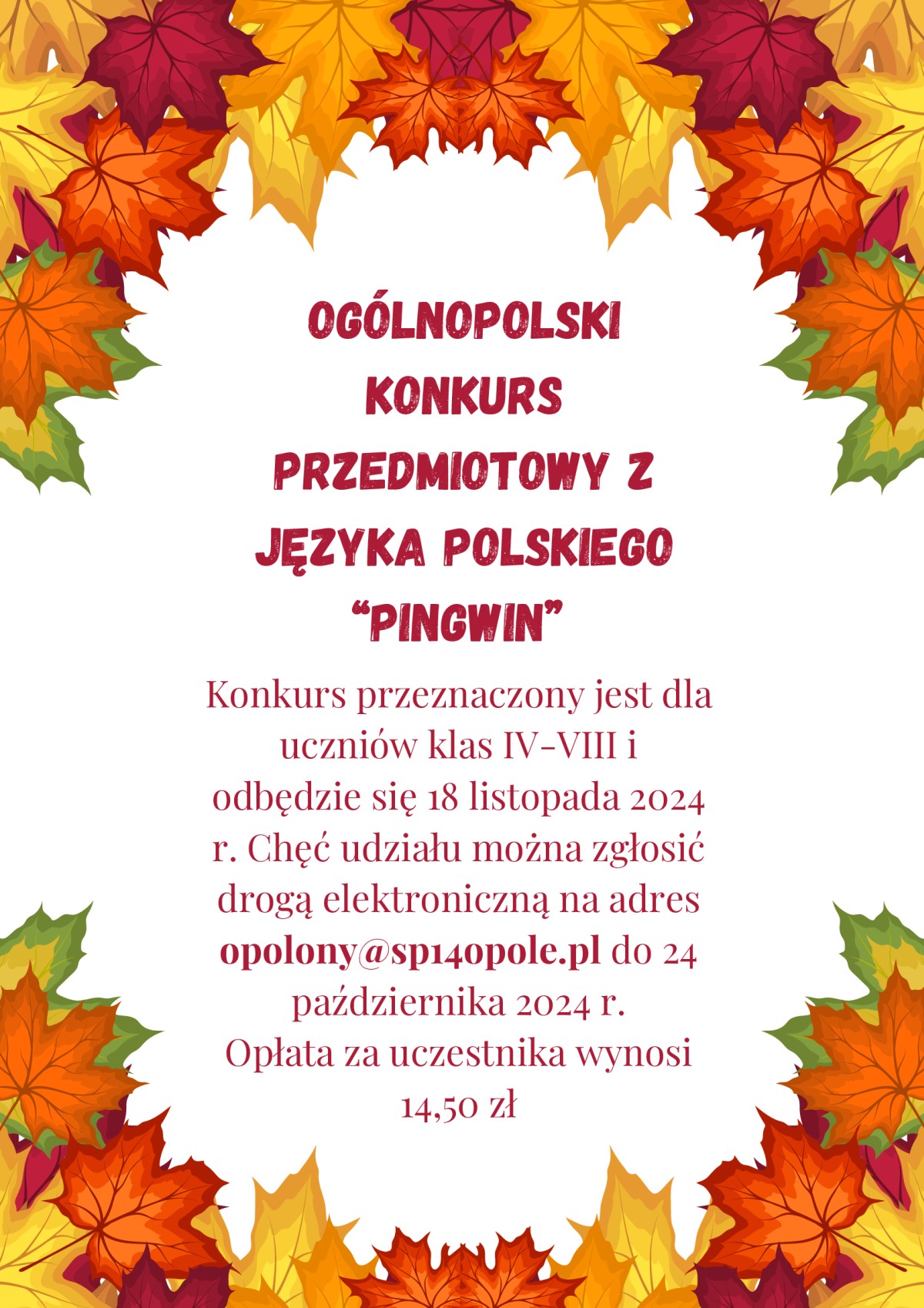 Konkurs "Pingwin" z języka polskiego - plakat