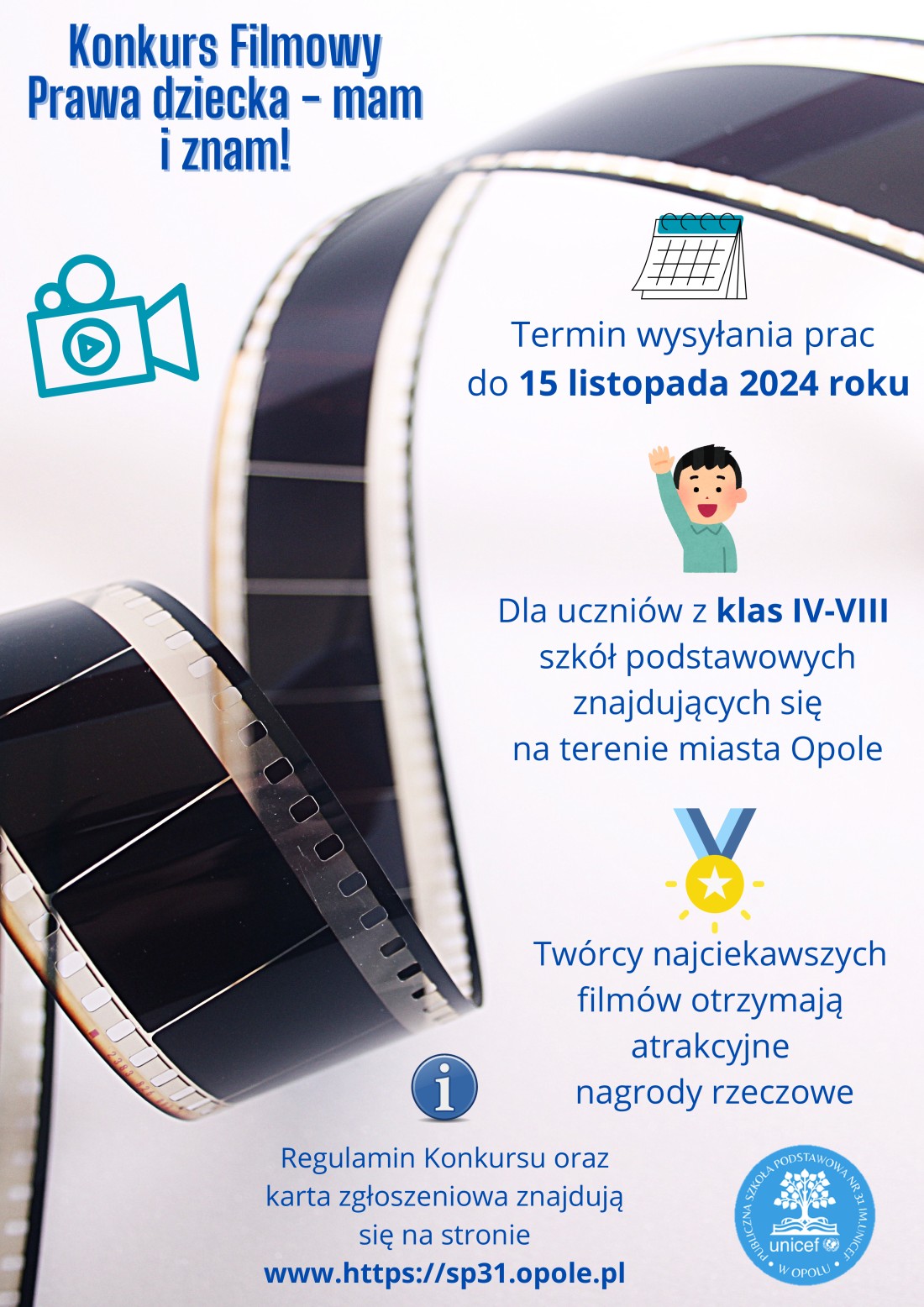 Międzyszkolny konkursu filmowy "Prawa Dziecka - mam i znam!" - plakat