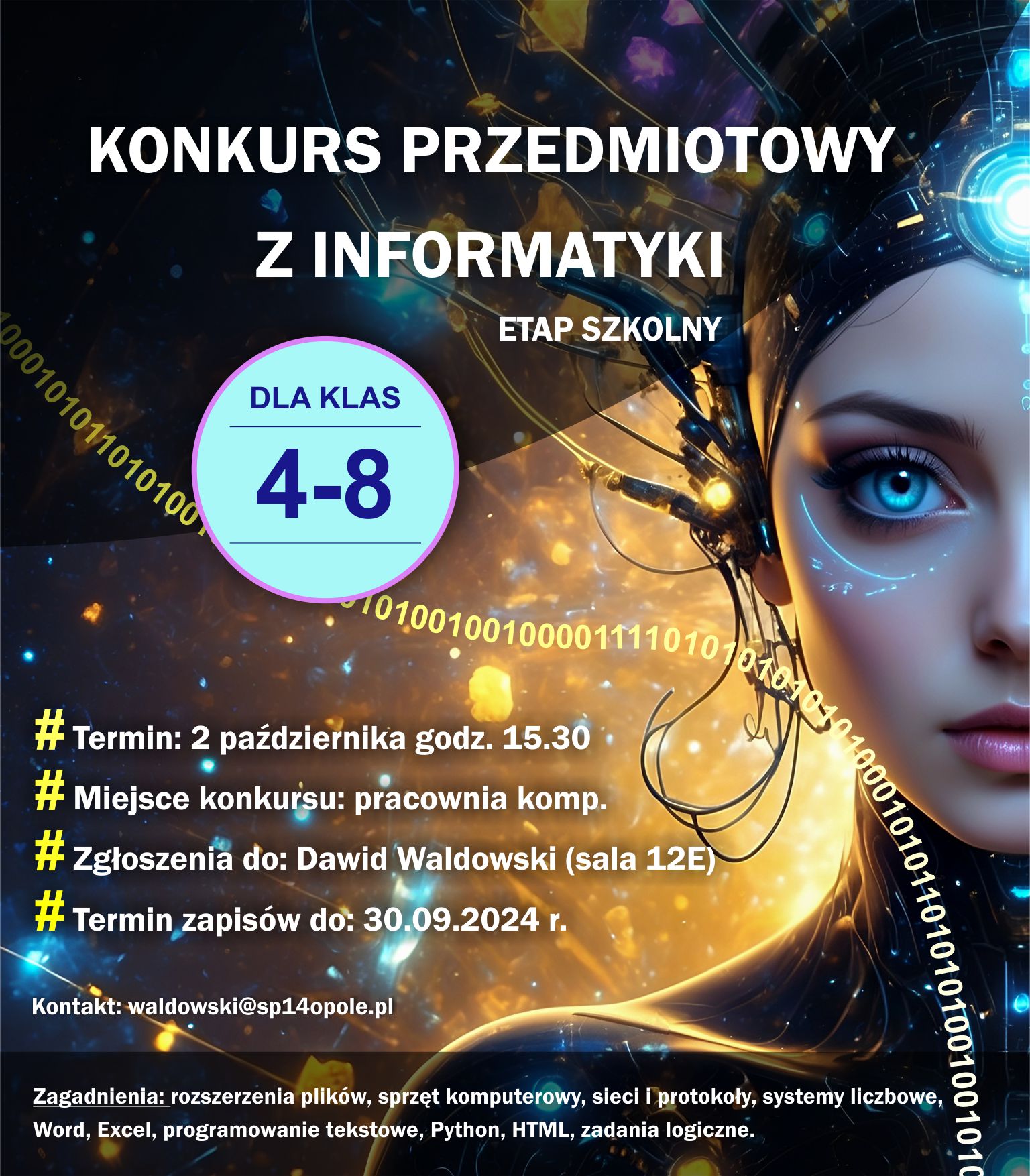 Konkurs przedmiotowy z informatyki - Etap szkolny! - plakat informacyjny