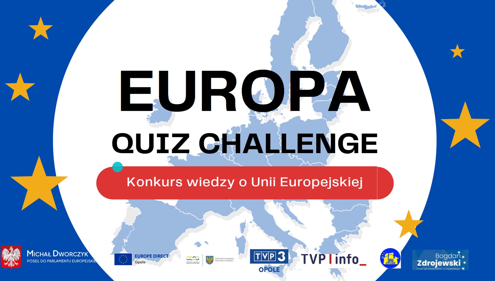 Obraz tytułowy konkursu "Europa Quiz Challenge 2025" w barwach Unii Europejskiej