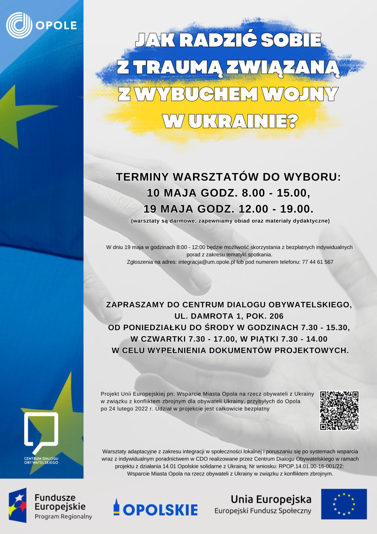 Plakat - Warsztaty i wsparcie dla rodzin - uchodźców wojennych z Ukrainy